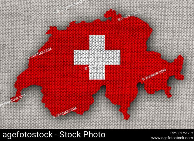 Karte und Fahne der Schweiz auf altem Leinen - Map and flag of Switzerland on old linen