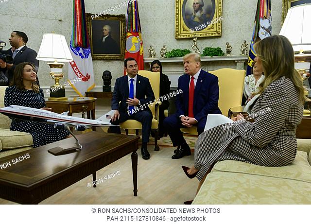 United States President Donald J. Trump and First lady Melania Trump welcome President Jimmy Morales and Mrs. Hilda Patricia Marroquín Argueta de Morales of the...