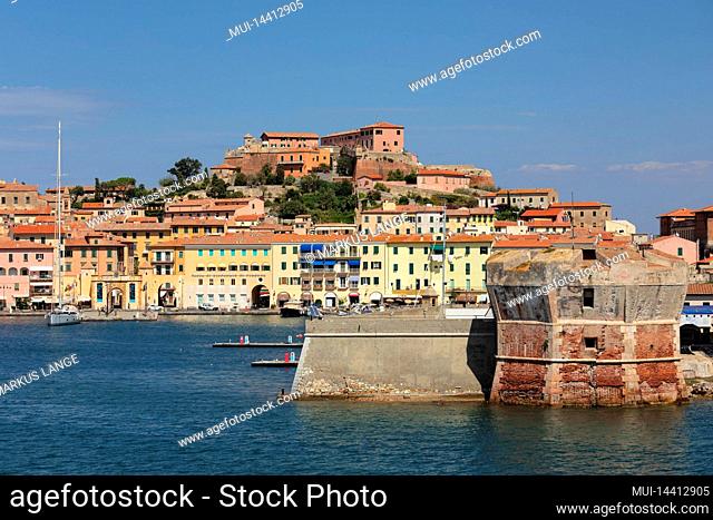 Port and the old town with Forte Stella, Portoferraio, Elba Island, Livorno Province, Tuscany, Italy