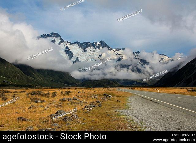 Mount Sefton and The Footstool. High mountains covered by glaciers. New Zealand