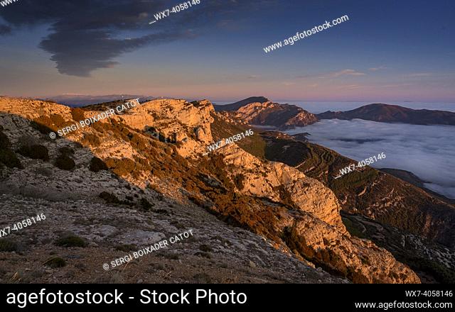 Sunset from the Sant Alís summit, the highest peak of Montsec d'Ares (Lleida province, Catalonia, Spain, Pyrenees)