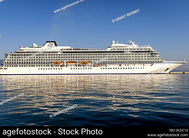 The Viking Sky Cruise Ship Docked At Corfu Town, Corfu Island, Greece