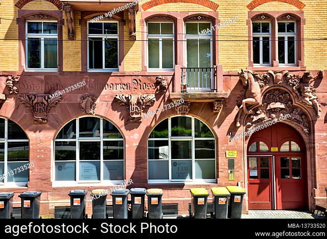 House facade, front door, house entrance, window, old town, summer, Erfurt, Thuringia, Germany, Europe