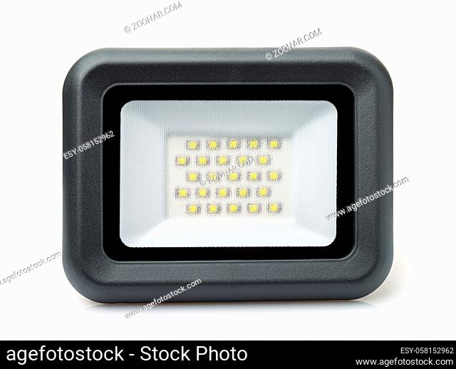 Front view of LED flood light isolated on white