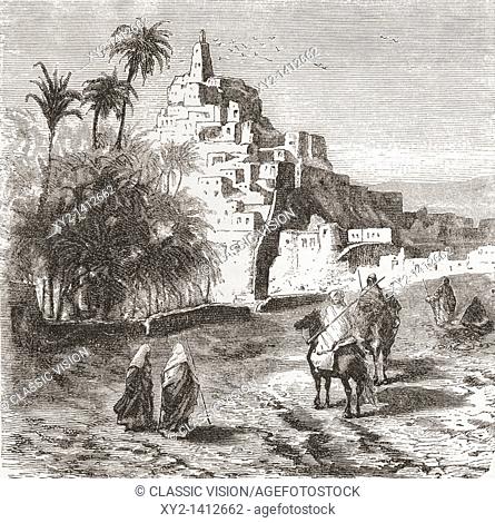 Town of Metlili Chaamba, Algeria North Africa in the 19th century  From Africa by Keith Johnston, published 1884