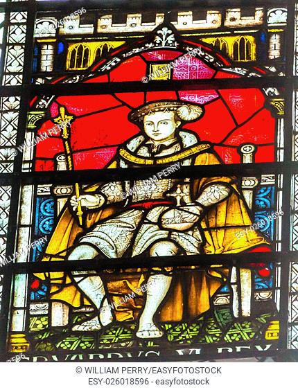 King Edward Vi Stained Glass 13th Century Chapter House Westminster Abbey Church London England. King Edward VI Son of Henry VIII ruled England from 1537 to...