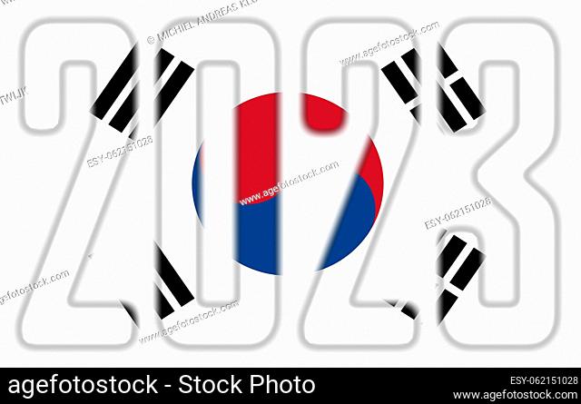 2023, isolated on white - With the Flag of South Korea
