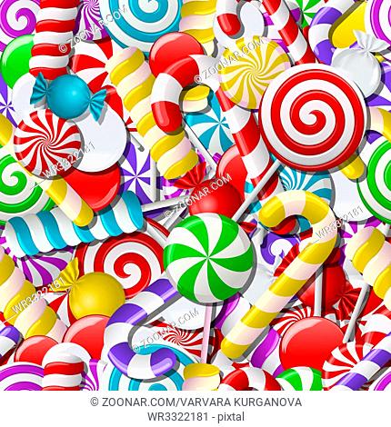 Background with different colorful candies. Seamless pattern. Vector illustration