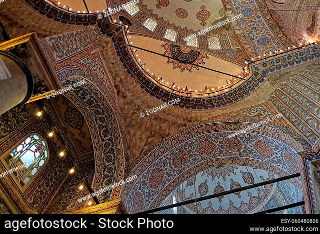 ISTANBUL, TURKEY - MAY 26 : Interior view of the Blue Mosque in Istanbul Turkey on May 26, 2018