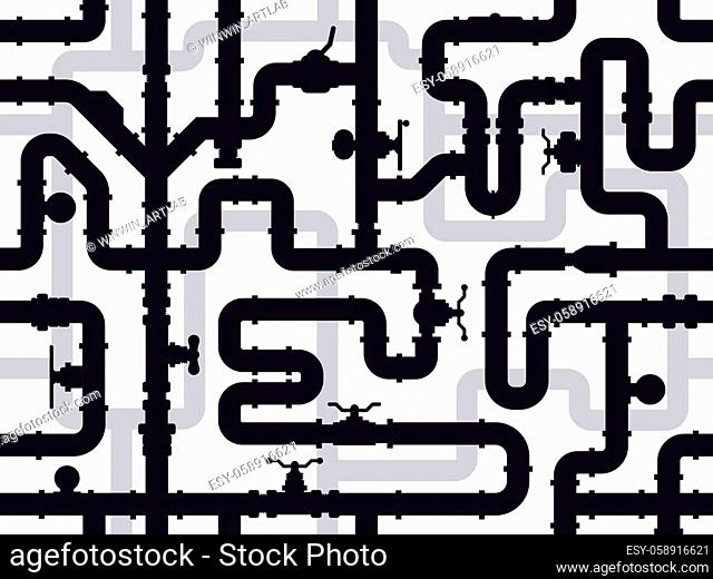 Water pipes pattern. Industry pipeline heating system, engineering water tube seamless pattern, pipeline construction vector illustration
