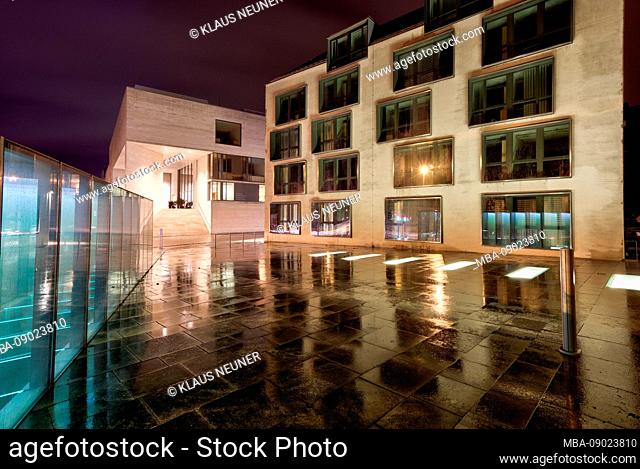View from City Library, Museum Georg Schäfer, Rain, Reflection, Evening, Schweinfurt, Franconia, Bavaria, Germany, Europe