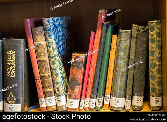 Bookshelf with old Turkish Ottoman handwriting books