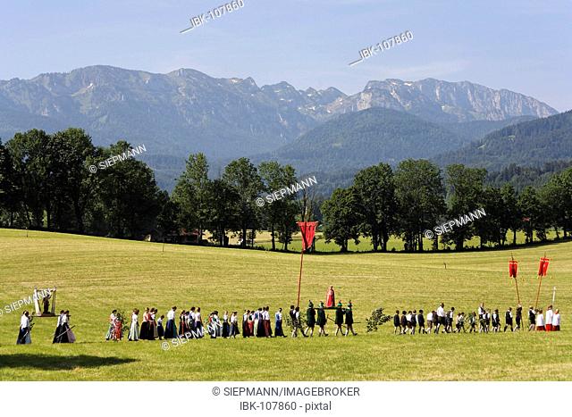 Feast of Corpus Christi procession Wackersberg Upper Bavaria Germany
