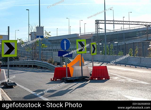 Road Works Diversion Direection Arrows and Barrier