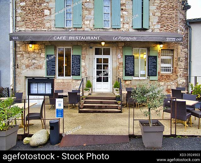 Entrance to Le Peyragude Restaurant, Penne dÕAgenais, Lot-et-Garronne Department, Nouvelle-Aquitaine, France