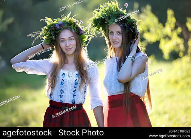 Belarus, the city of Gomel, July 07, 2018. Holiday Ivan Kupala.Slavic girls with a wreath before Kupala