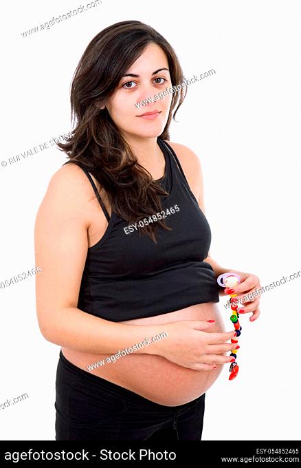 young beautiful pregnant woman, isolated on white