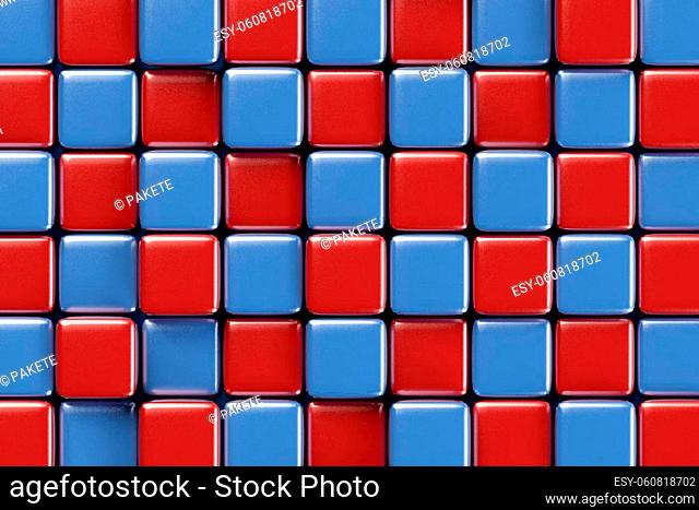 Abstract geometric background with brightly colored blue and red cubes of various height
