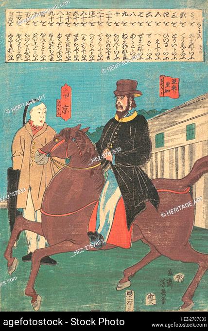 An American on Horseback and a Chinese with a Furled Umbrella, 12th month, 1860. Creator: Utagawa Yoshiiku