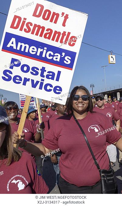 Detroit, Michigan - 3 September 2018 - Members of the American Postal Workers Union march in Detroit's Labor Day parade, protesting President Trump's plan to...