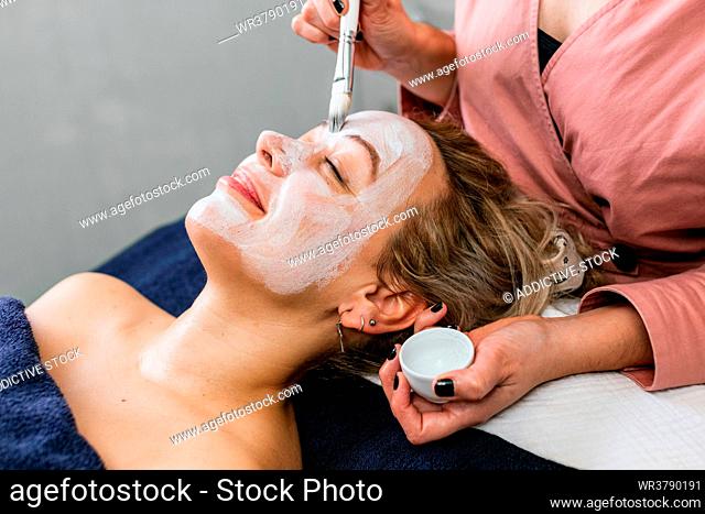 relaxation, applying, facial mask, beautician