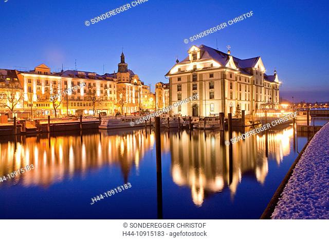 Ship, boat, ships, boats, reflection, town, city, Christmas, Advent, canton St. Gallen, St. Gall, Switzerland, Europe, Rorschach, harbour, port, grain house