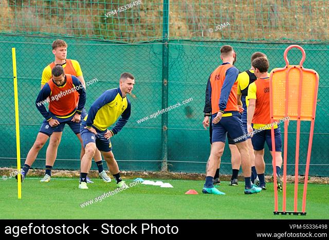 Union's Dante Vanzeir (C) pictured during a training session at the winter training camp of Belgian first division soccer team Royale Union Saint-Gilloise in...