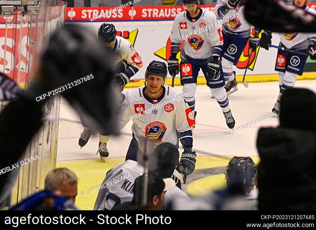 In the foreground is the author of the goal Tomas Vondracek (Vitkovice) during the Champions Hockey League, Round 2, return match HC Vitkovice Ridera vs SC...