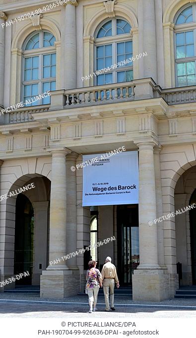 04 July 2019, Brandenburg, Potsdam: Exterior view of the Barberini Museum. From 13.07.2019 to 06.10.2019 the Museum Barberini presents the exhibition ""Paths of...