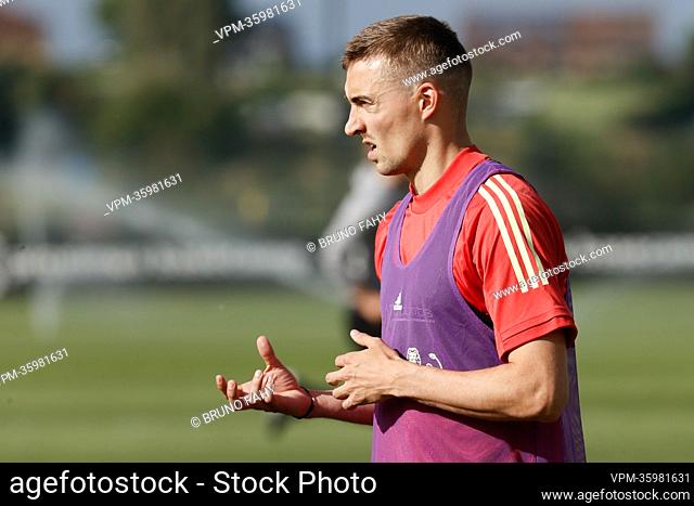 Belgium's Timothy Castagne pictured during a training session of the Belgian national team, the Red Devils, Monday 06 June 2022 in Tubize