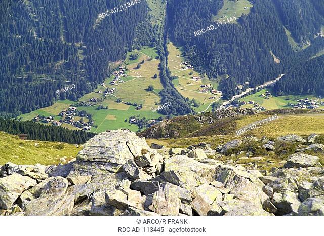 View on Gaschurn from mountain Versettla Montafon Vorarlberg Austria