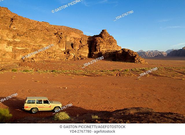 Wadi Rum desert, also known as The Valley of the Moon, is a valley cut into the sandstone and graniterock in southern Jordan