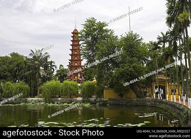 Sixth century Tran Quoc Pagoda and tower oldest in Hanoi Vietnam on Ho Tay or West Lake