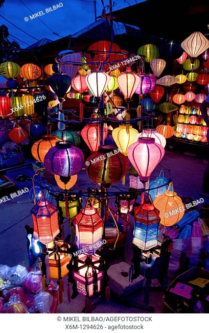 handcrated lanterns shop at night  Hoi An, Vietnam, Asia