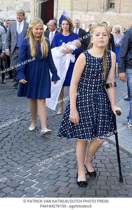 King Willem-Alexander, Queen Maxima, Princess Aamlia, Princess Alexia and Princess Ariane of The Netherlandsattend the christening of Prince Carlos de Bourbon...