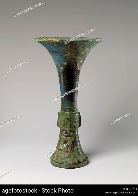 Wine Vessel. Period: late Shang dynasty (ca. 1600-1046 B.C.); Date: 11th century B.C; Culture: China; Medium: Bronze; Dimensions: H. 11 1/8 in. (28