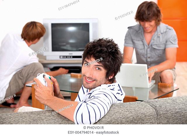 Guys playing computer games