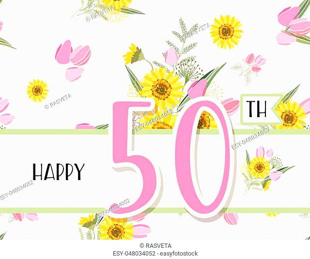 Greeting card for anniversary birthday. Flower composition to a celebratory event. Vector illustration