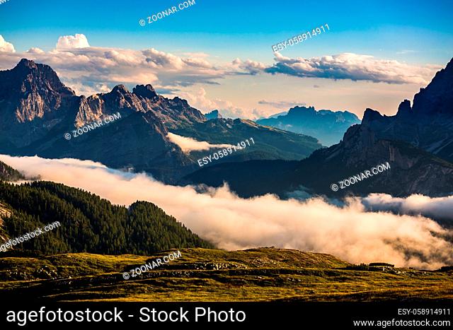 Scenic view of the beautiful landscape in the Alps, Beautiful nature of Italy Dolomites Alps