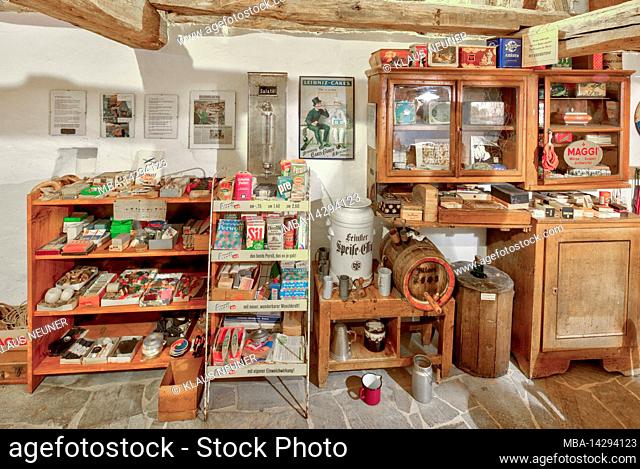 Aschfeld church castle, grocer's store, museum, village history, Gaden, Aschfeld, Main-Spessart, Franconia, Bavaria, Germany