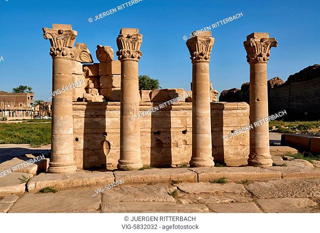 EGYPT, QENA, 07.11.2016, roman columns outside ptolemaic Dendera Temple complex, Qena, Egypt, Africa - Qena, Egypt, 07/11/2016