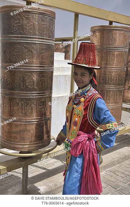 Traditional dress of the Yugur ethnic minority, Mati Si, Gansu, China