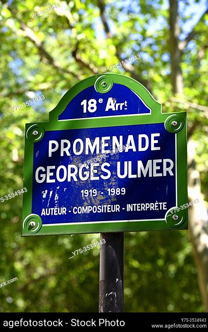 Paris street sign Promenade Georges Ulmer, ,France, Europe