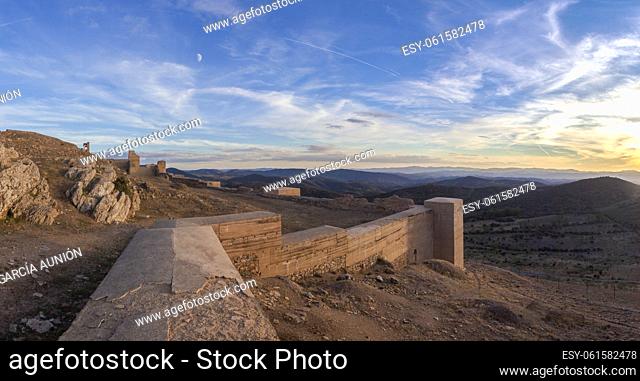 Panoramic view of Sierra Morena from Reina Muslim Citadel, Badajoz, Extremadura, Spain
