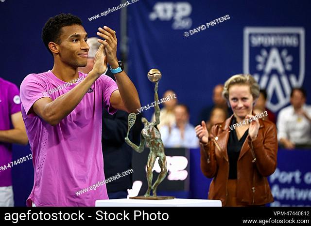 Canadian Felix Auger-Aliassime pictured after winning the men's singles final match between Canadian Auger-Aliassime and American Corda