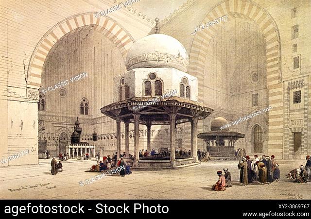 Interior of the Mosque of the Sultan Hassan. By Scottish artist David Roberts, 1796 - 1864. Roberts created this work after his travels through the Middle East...