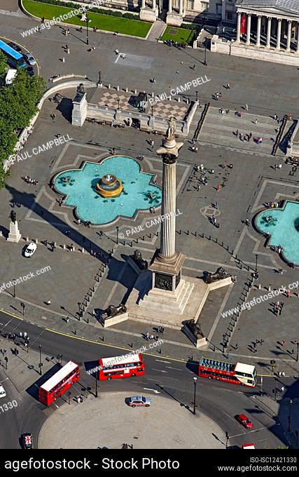 UK, London, Aerial view of Nelsons Column at Trafalgar Square