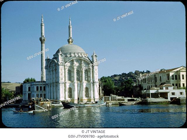 Ortokoy Mosque on Bosphorus Straight, Istanbul, Turkey, 1965