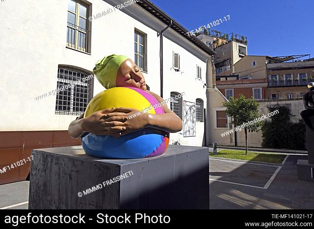 Sculpture Monumental Brooke with beach ball, 2012. American artist Carole A. Feuermann exposes at the Galleria Comunale d'Arte Moderna (Municipal Gallery of...