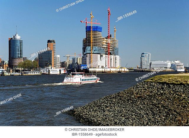 The Elbphilharmonie philharmonic hall under construction in the Hafencity district, Hamburg, Germany, Europe